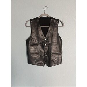 VINTAGE Golden Bear Leather Vest Mens Med 36 Black Biker Motocycle USA